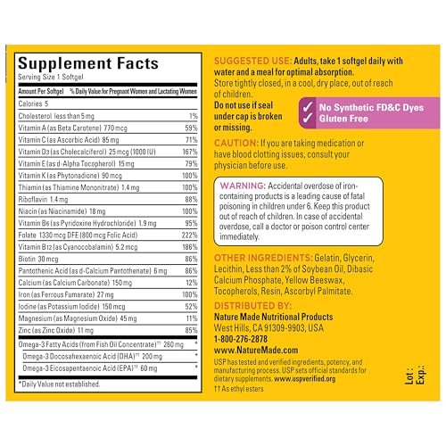 Nature Made Schwangerschaftsvitamine für Frauen mit Folsäure + DHA, 60 Softgels, 60-Tage-Vorrat