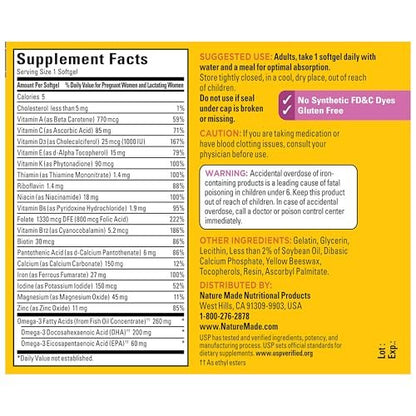 Nature Made Schwangerschaftsvitamine für Frauen mit Folsäure + DHA, 60 Softgels, 60-Tage-Vorrat