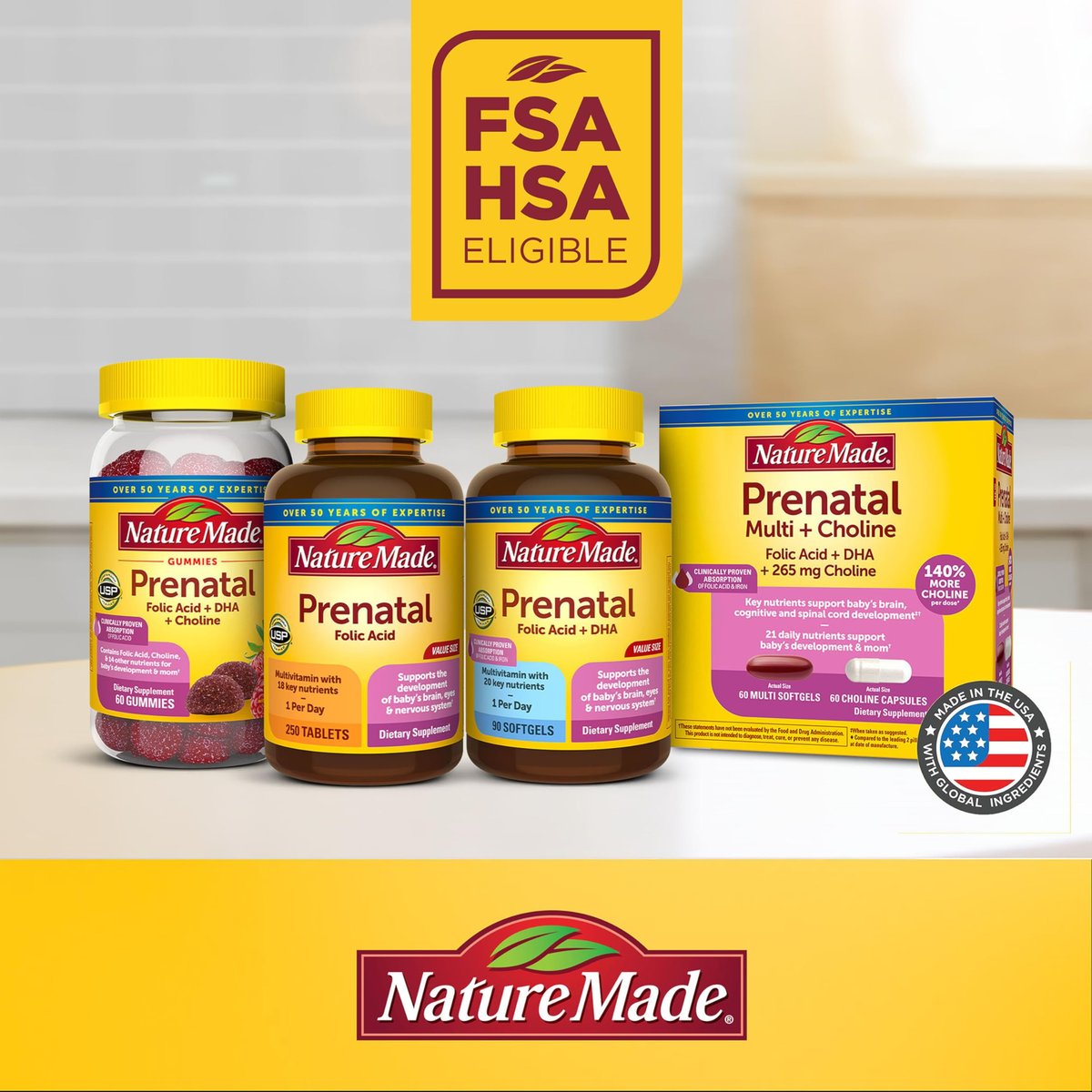 Nature Made Schwangerschaftsvitamine für Frauen mit Folsäure + DHA, 60 Softgels, 60-Tage-Vorrat