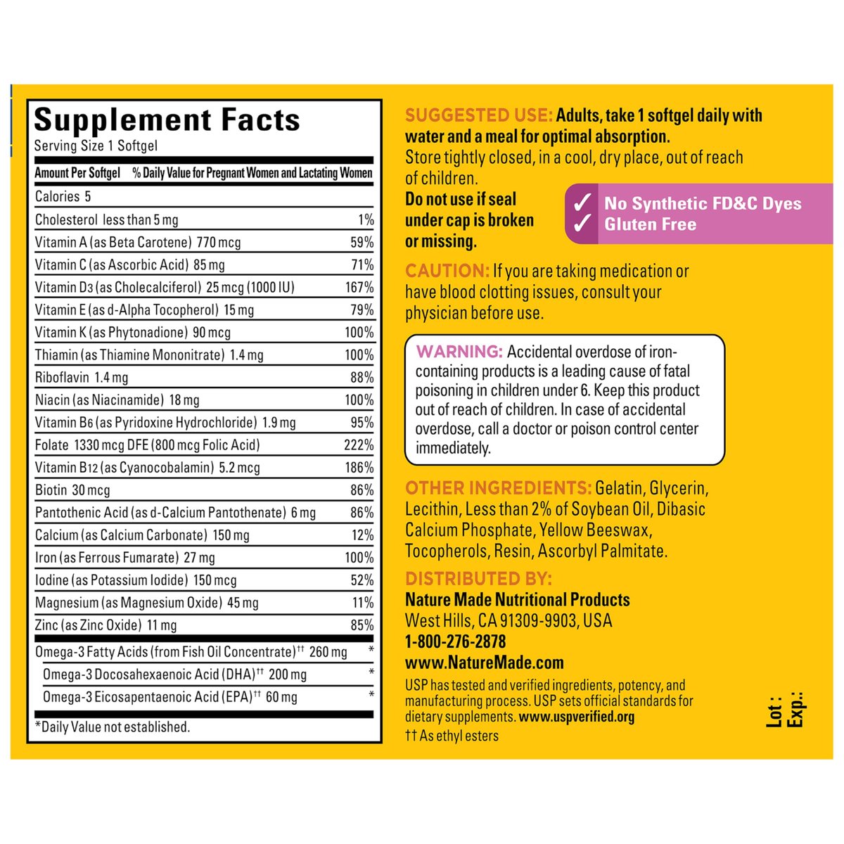 Nature Made Schwangerschaftsvitamine für Frauen mit Folsäure + DHA, 60 Softgels, 60-Tage-Vorrat