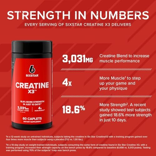 Six Star Creatin Kapseln, X3 (60 Kapseln) - Kreatin für Frauen & Männer - Kreatin-Kapseln unterstützen Muskelkraft - Pre & Post Workout Creatin Supplement für Muskelregeneration & Aufbau - 20 Portionen