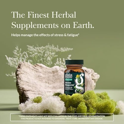 Gaia Herbs Stress Response – Nahrungsergänzung für Entspannung & gesunde Stressreaktion – mit Rhodiola, Heiligem Basilikum, Ashwagandha & mehr – 30 vegane Liquid Phyto-Caps (15 Portionen)