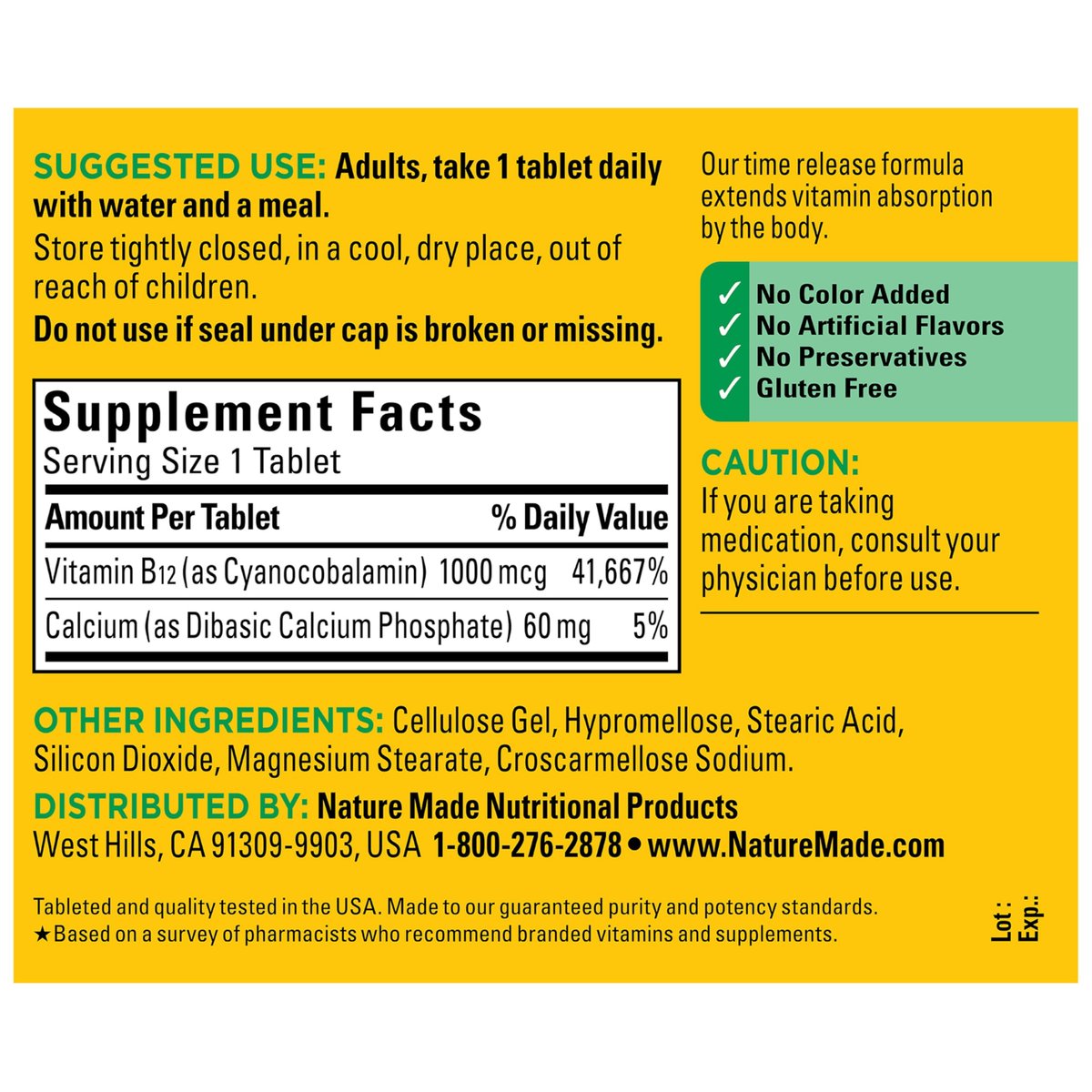 Nature Made Vitamin B12 1000 mcg – 160 Tabletten mit Zeitfreisetzung für die Energieunterstützung