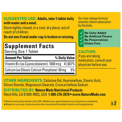 Nature Made Vitamin B12 1000 mcg – 160 Tabletten mit Zeitfreisetzung für die Energieunterstützung