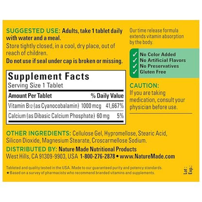 Nature Made Vitamin B12 1000 mcg – 160 Tabletten mit Zeitfreisetzung für die Energieunterstützung
