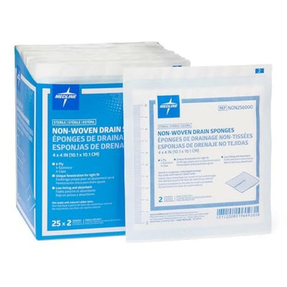 Medline Mullkompresse 4'' x 4'' 6-lagig, 50 Stück – sterile Wundauflage aus Viskose