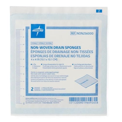 Medline Mullkompresse 4'' x 4'' 6-lagig, 50 Stück – sterile Wundauflage aus Viskose