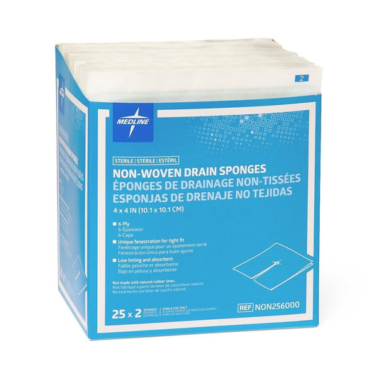 Medline Mullkompresse 4'' x 4'' 6-lagig, 50 Stück – sterile Wundauflage aus Viskose