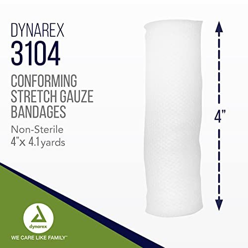 Dynarex Stretch-Gazebinden, 4" x 4,1 Yards, nicht steril & latexfrei, 12 Stück - für Wundversorgung in medizinischen und häuslichen Umgebungen