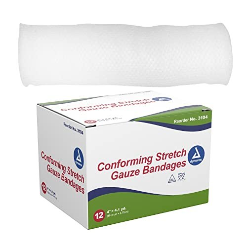 Dynarex Stretch-Gazebinden, 4" x 4,1 Yards, nicht steril & latexfrei, 12 Stück - für Wundversorgung in medizinischen und häuslichen Umgebungen
