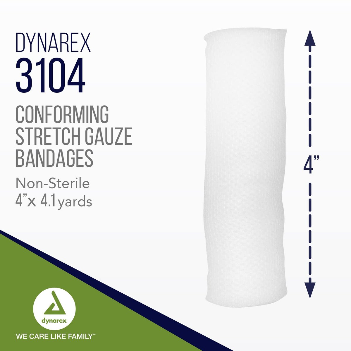 Dynarex Stretch-Gazebinden, 4" x 4,1 Yards, nicht steril & latexfrei, 12 Stück - für Wundversorgung in medizinischen und häuslichen Umgebungen