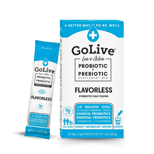GoLive Präbiotikum & Probiotikum für Frauen, Männer, Kinder – Geschmacksneutral, Zuckerfrei, Synbiotisches Pulver mit GOS, L-Glutamin, Vitamin D3, Elektrolyten – Für Darmgesundheit, Verdauung, Stoffwechsel, Immunität 15-50 Mrd. KBE