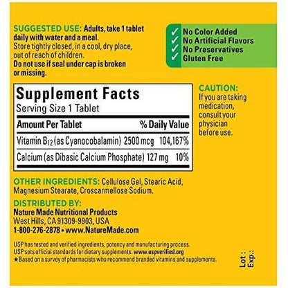 Nature Made Extra Strength Vitamin B12 2500 mcg – 60 Tabletten, 60-Tage-Vorrat für Energie-Stoffwechsel-Unterstützung
