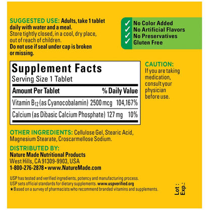 Nature Made Extra Strength Vitamin B12 2500 mcg – 60 Tabletten, 60-Tage-Vorrat für Energie-Stoffwechsel-Unterstützung