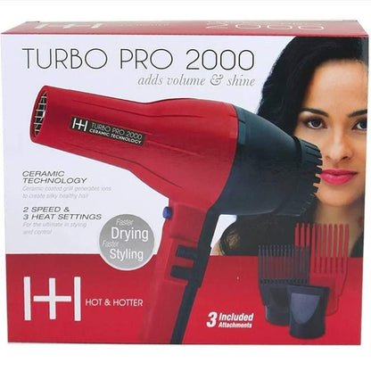 Annie Ceramic Turbo Pro-2000 Haartrockner – Rot/Schwarz 4-teiliges Set