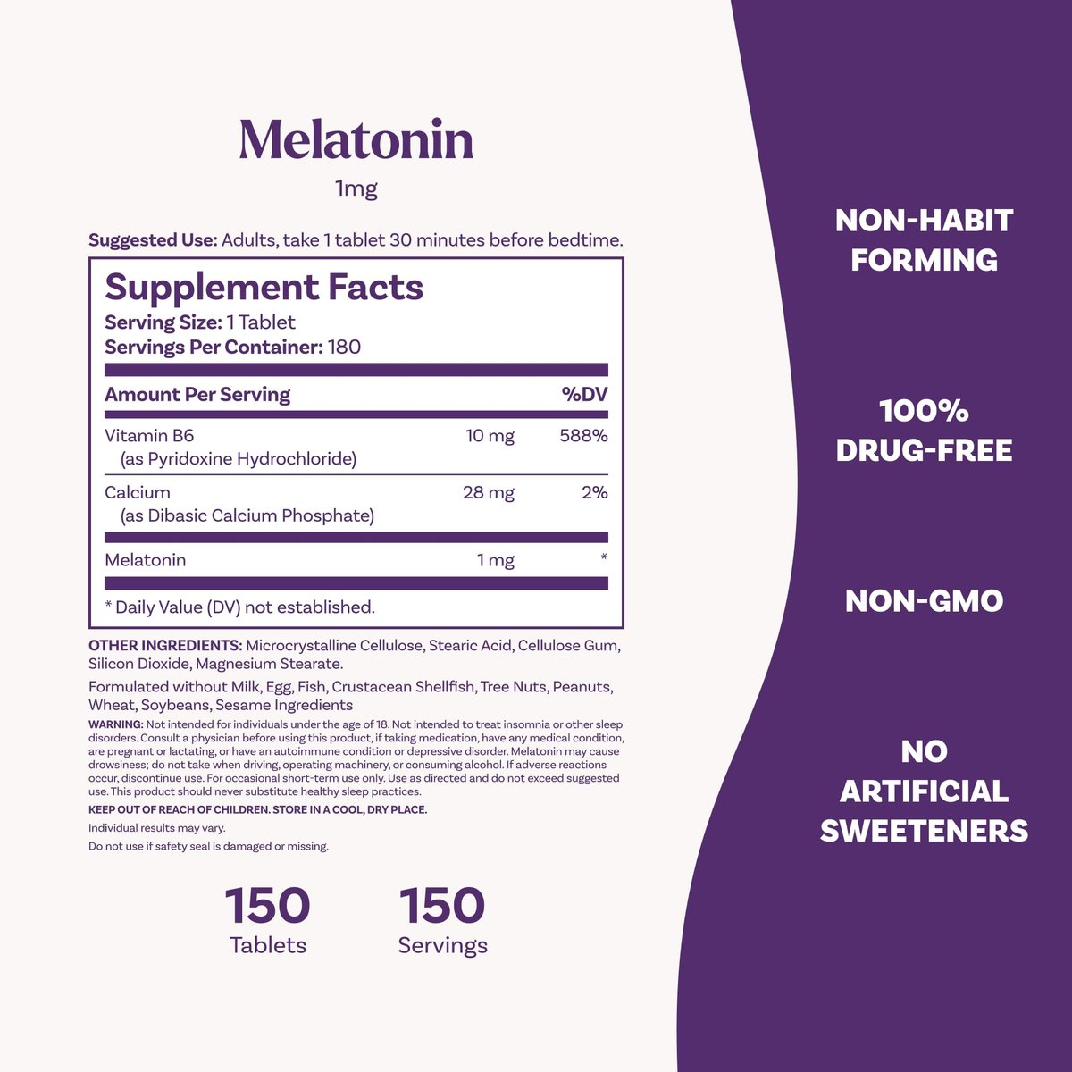 Natrol 1 mg Melatonin Tabletten – 180 Stück, Schlafunterstützung