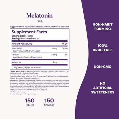 Natrol 1 mg Melatonin Tabletten – 180 Stück, Schlafunterstützung