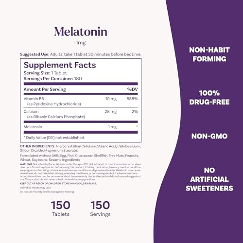 Natrol 1 mg Melatonin Tabletten – 180 Stück, Schlafunterstützung