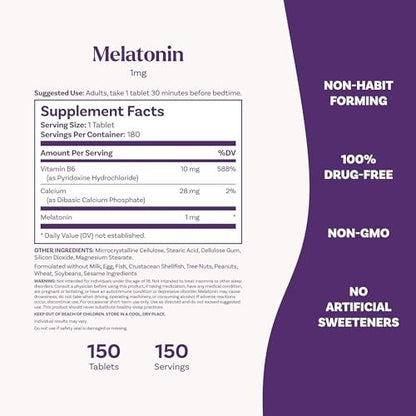 Natrol 1 mg Melatonin Tabletten – 180 Stück, Schlafunterstützung
