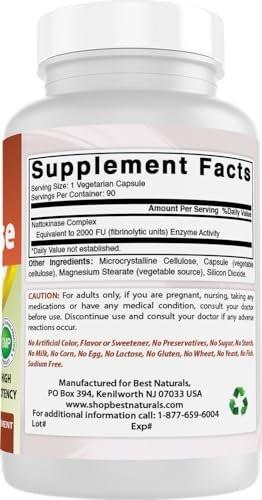 Best Naturals Nattokinase 2000 FU, 100 mg, 90 vegane Kapseln – Hochdosiertes Enzym zur Unterstützung der Herz-Kreislauf-Gesundheit