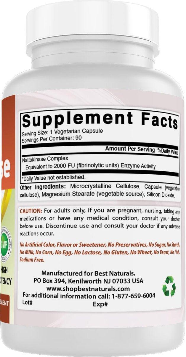 Best Naturals Nattokinase 2000 FU, 100 mg, 90 vegane Kapseln – Hochdosiertes Enzym zur Unterstützung der Herz-Kreislauf-Gesundheit