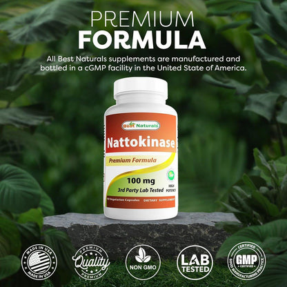 Best Naturals Nattokinase 2000 FU, 100 mg, 90 vegane Kapseln – Hochdosiertes Enzym zur Unterstützung der Herz-Kreislauf-Gesundheit