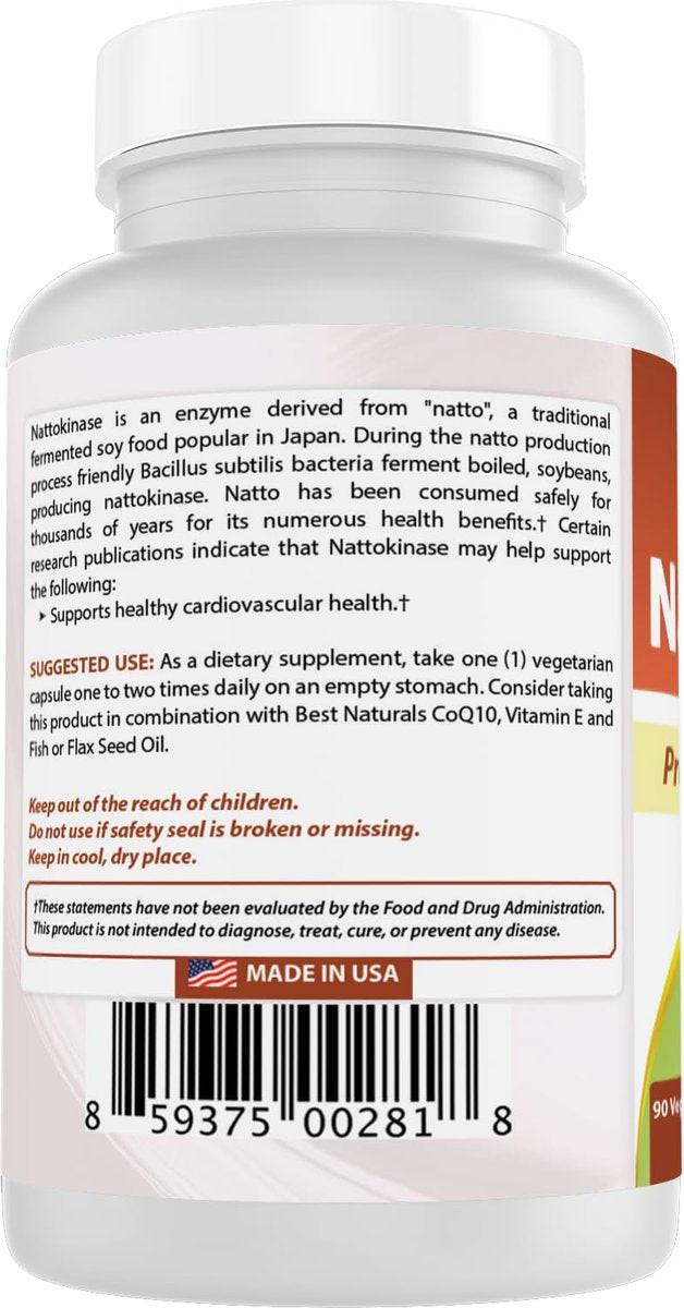 Best Naturals Nattokinase 2000 FU, 100 mg, 90 vegane Kapseln – Hochdosiertes Enzym zur Unterstützung der Herz-Kreislauf-Gesundheit