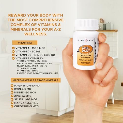 GeriCare One-Daily Multivitamin mit Mineralien für Männer & Frauen (100 Tabletten) | Hochdosiertes Multi-Vitamin & Multimineral Nahrungsergänzungsmittel für Immunsystem, Energie | Tägliche Nährstoffversorgung