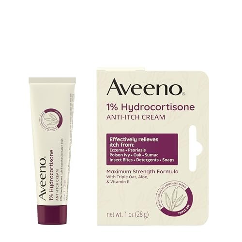 Aveeno Maximum Strength 1% Hydrocortison Anti-Juckreiz Creme mit reinem Haferessenz, Triple-Oat-Komplex, Aloe & Vitamin E – gegen Juckreiz, Hautausschlag & Rötungen bei Ekzemen, Psoriasis, Insektenstichen, Giftefeu, Gifteiche & Giftsumach, 28 g (2er-Pack)