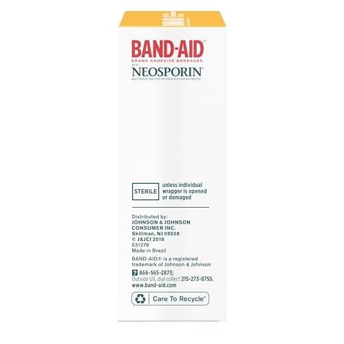 Band-Aid Wundpflaster Infektionsschutz mit Neosporin Antibiotischer Salbe, gemischte Größen, für Wundversorgung und Erste Hilfe, 20 Stück