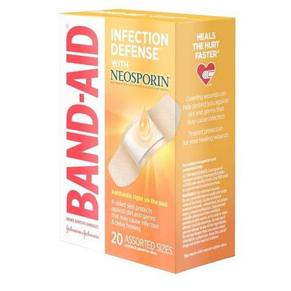 Band-Aid Wundpflaster Infektionsschutz mit Neosporin Antibiotischer Salbe, gemischte Größen, für Wundversorgung und Erste Hilfe, 20 Stück