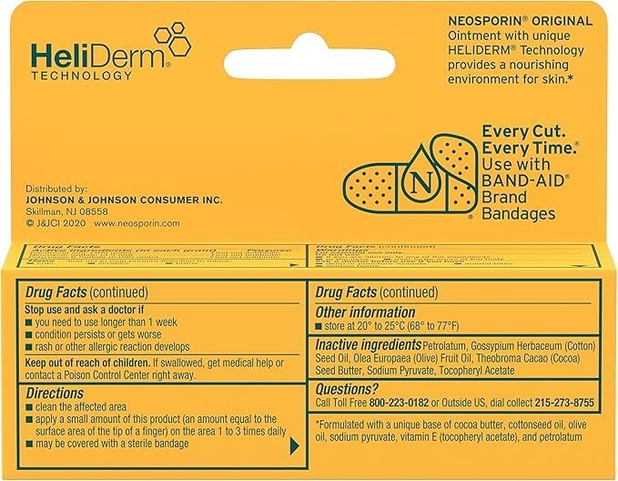 Neosporin Original Erste-Hilfe-Antibiotikum-Salbe mit Bacitracin-Zink – Infektionsschutz, Wundversorgung & Narbenminimierung bei kleinen Schnitten, Schürfwunden und Verbrennungen, 0,5 Unzen
