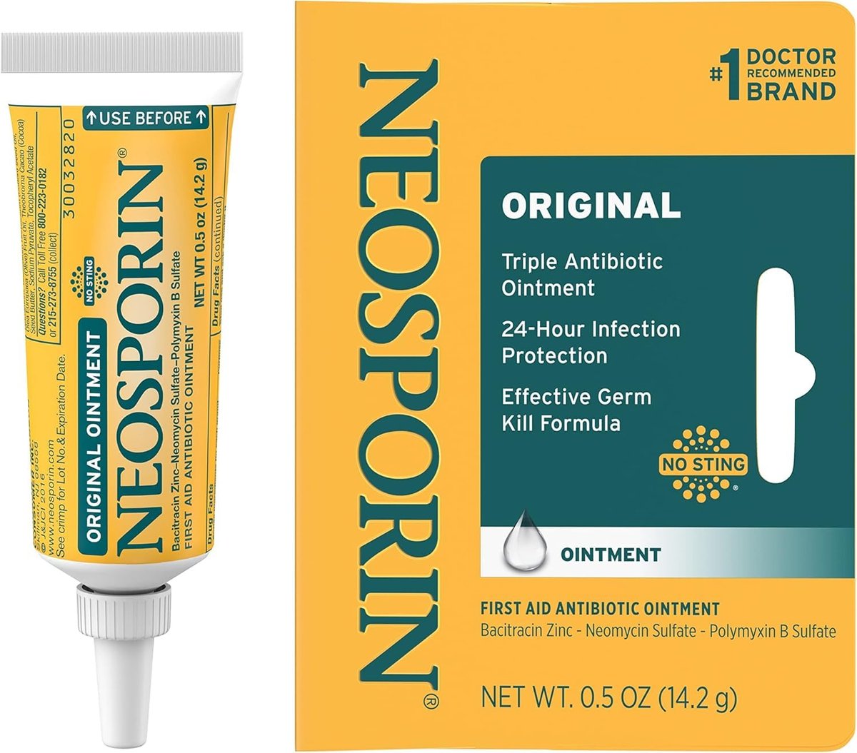 Neosporin Original Erste-Hilfe-Antibiotikum-Salbe mit Bacitracin-Zink – Infektionsschutz, Wundversorgung & Narbenminimierung bei kleinen Schnitten, Schürfwunden und Verbrennungen, 0,5 Unzen