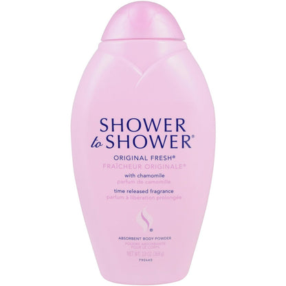 Shower to Shower Original Fresh Body Powder mit Kamille für Männer & Frauen, Talkumfrei, Schweißabsorbierend, Verhindert Scheuern & Geruch, 13 Unzen