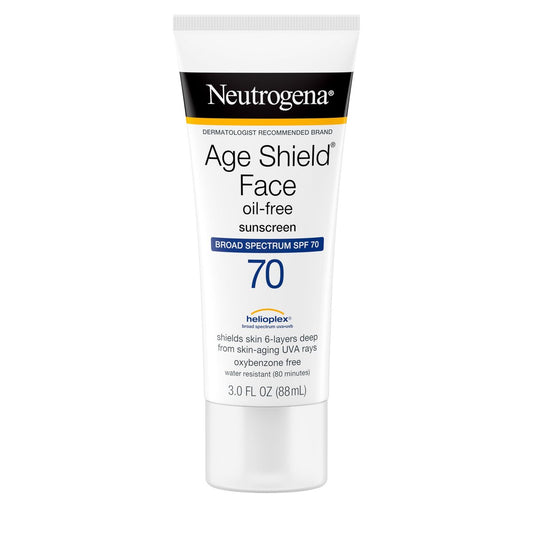 Neutrogena Age Shield Gesichts-Sonnencreme, ölfrei, LSF 70, Breitspektrum, nicht komedogen, feuchtigkeitsspendend, hilft Zeichen der Hautalterung vorzubeugen, PABA-frei, 88 ml