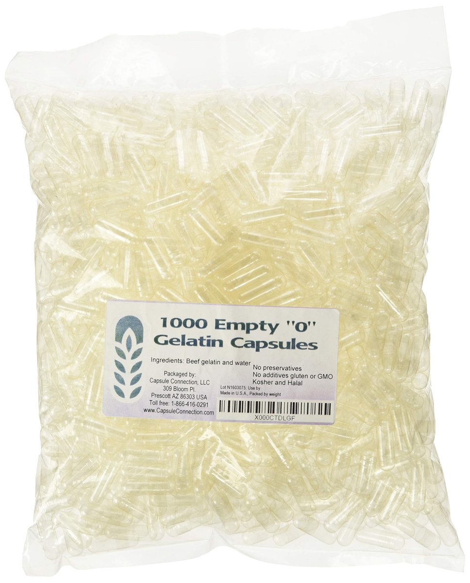 Capsule Connection 1000 Stück Bulk „0“ leere Gelatinekapseln, USA-hergestellt, wiederverschließbarer Beutel