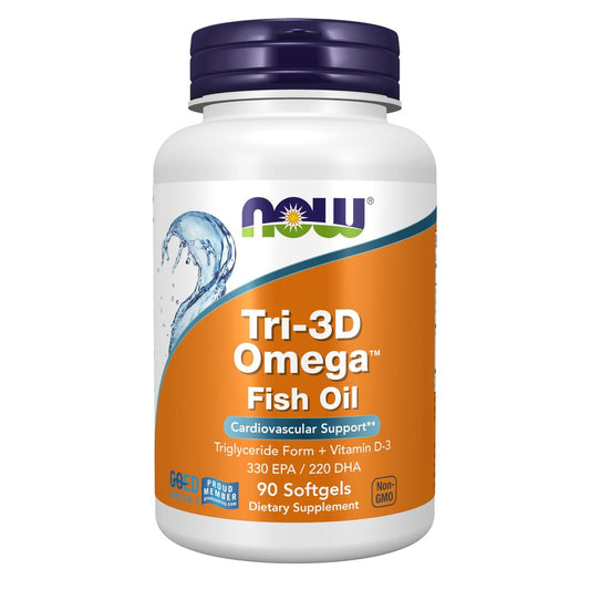 NOW Foods Tri-3D Omega™ Fischöl mit Vitamin D-3, Triglyceridform, molekulardestilliert, 90 Weichkapseln