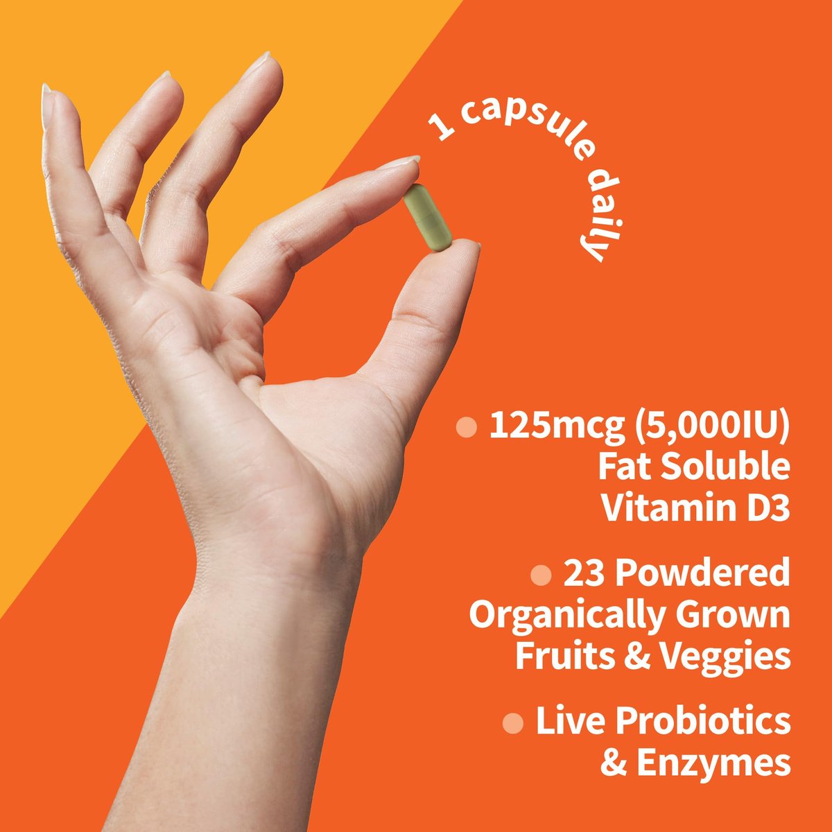 Garden of Life Vitamin D3 5000 IE – rohes Vollwertpräparat mit Chlorella, Früchten, Gemüse und Probiotika für Knochen- und Immununterstützung, 60 vegane Kapseln
