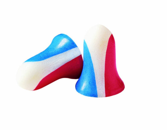 Howard Leight by Honeywell Super Leight USA Gehörschutzstöpsel für Schießsport, Einweg-Schaumstoff-Ohrstöpsel, 10 Paar (R-01891), Rot/Weiß/Blau