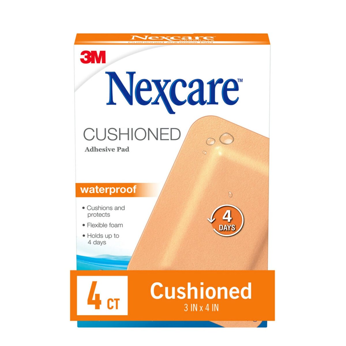 Nexcare Absolute Waterproof Klebeverband mit Gaze-Pad, Einheitsgröße, 4 Stück