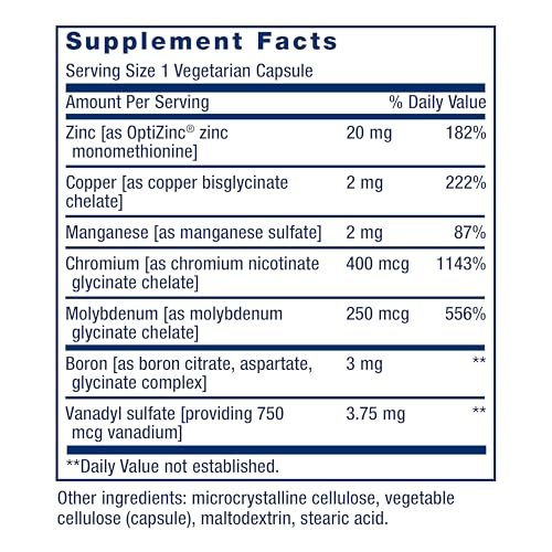 Life Extension Only Trace Minerals – Tägliche Dosis Zink, Chrom, Bor, Kupfer, Mangan, Vanadylsulfat – Glutenfrei, Nicht-GVO, Vegetarisch, 90 Kapseln