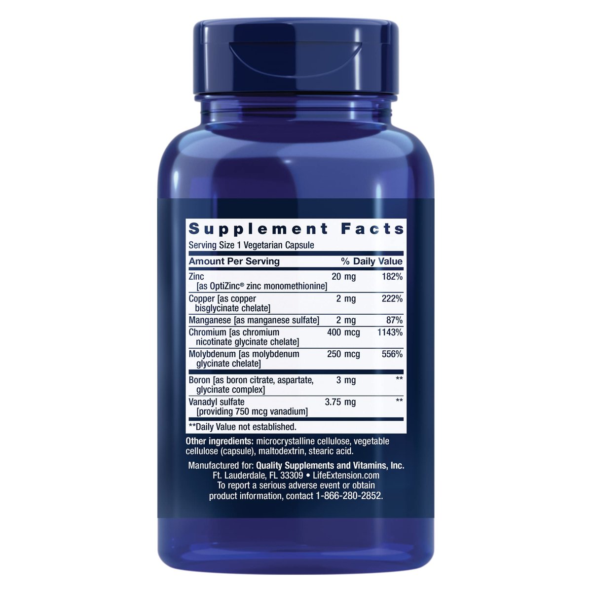 Life Extension Only Trace Minerals – Tägliche Dosis Zink, Chrom, Bor, Kupfer, Mangan, Vanadylsulfat – Glutenfrei, Nicht-GVO, Vegetarisch, 90 Kapseln