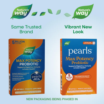 Nature's Way Pearls Max Potency Probiotikum für Männer und Frauen – Unterstützt Verdauung, Immunsystem und Darmgesundheit*, 5 Milliarden lebende Kulturen, keine Kühlung erforderlich, 30 Softgels