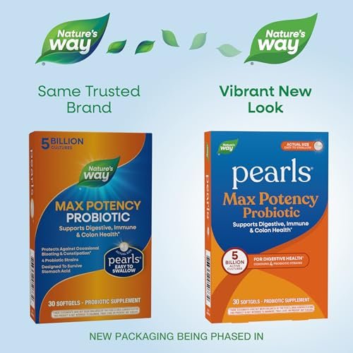 Nature's Way Pearls Max Potency Probiotikum für Männer und Frauen – Unterstützt Verdauung, Immunsystem und Darmgesundheit*, 5 Milliarden lebende Kulturen, keine Kühlung erforderlich, 30 Softgels