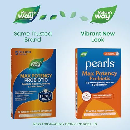Nature's Way Pearls Max Potency Probiotikum für Männer und Frauen – Unterstützt Verdauung, Immunsystem und Darmgesundheit*, 5 Milliarden lebende Kulturen, keine Kühlung erforderlich, 30 Softgels