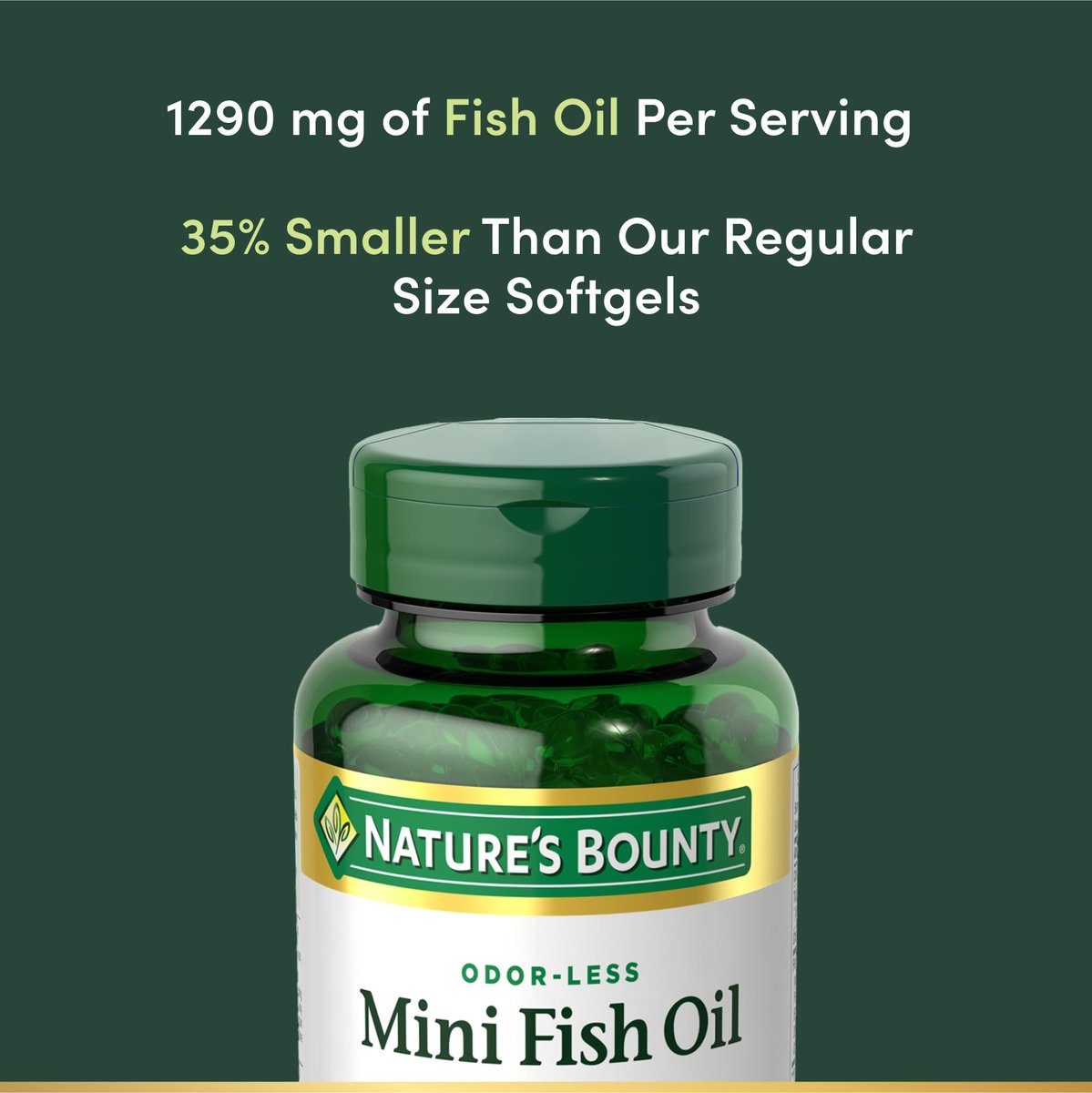 Nature's Bounty Mini Fischöl Kapseln – Burpless Omega 3 Nahrungsergänzung für die Herzgesundheit, 90 Weichkapseln