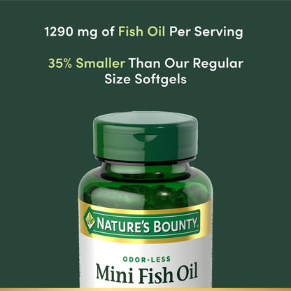 Nature's Bounty Mini Fischöl Kapseln – Burpless Omega 3 Nahrungsergänzung für die Herzgesundheit, 90 Weichkapseln