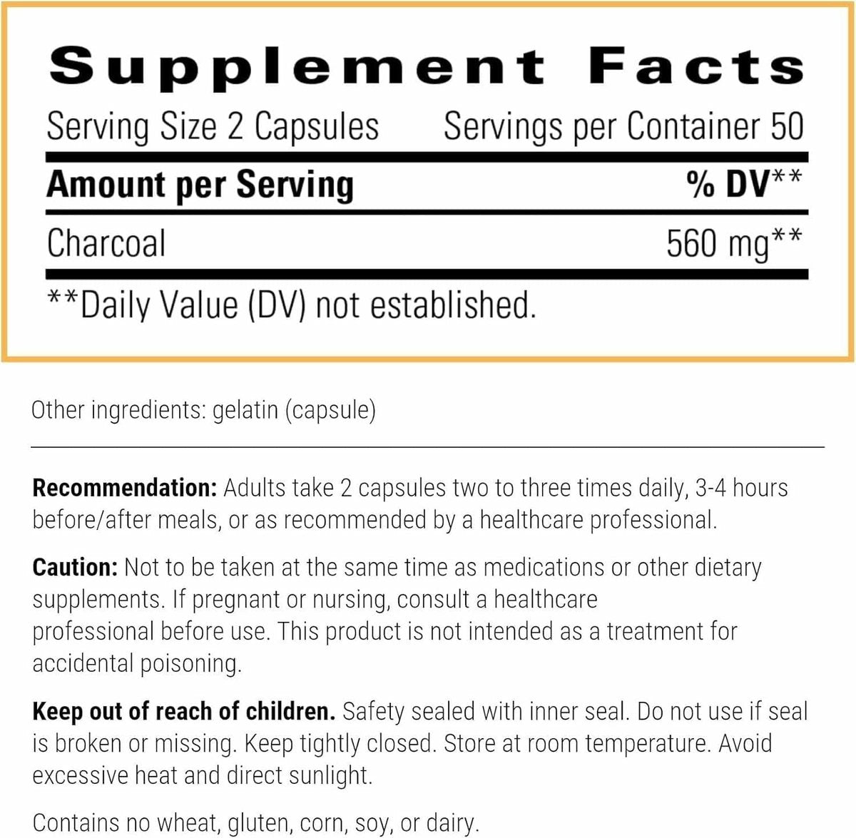 Integrative Therapeutics Aktivkohle – Verdauungs- und Darmgesundheit Nahrungsergänzungsmittel* – Effektive gastrointestinale Unterstützung* – Glutenfrei & laktosefrei – 100 Kapseln (50 Portionen)