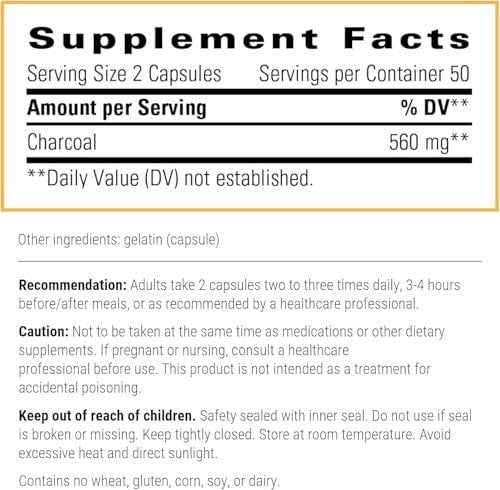 Integrative Therapeutics Aktivkohle – Verdauungs- und Darmgesundheit Nahrungsergänzungsmittel* – Effektive gastrointestinale Unterstützung* – Glutenfrei & laktosefrei – 100 Kapseln (50 Portionen)