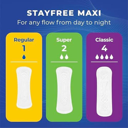 Stayfree Maxi Super Long Damenbinden, flügellos, zuverlässiger Schutz und Saugfähigkeit für die Menstruation, 66 Stück